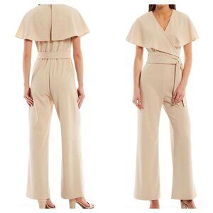 NWT Alex Marie Beth Scuba Cape Sleeve V-Neck Tie Waist Jumpsuit